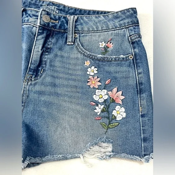 Time and True Women’s Blue Jean Shorts with Floral Embroidery Size 4 - Picture 2 of 16